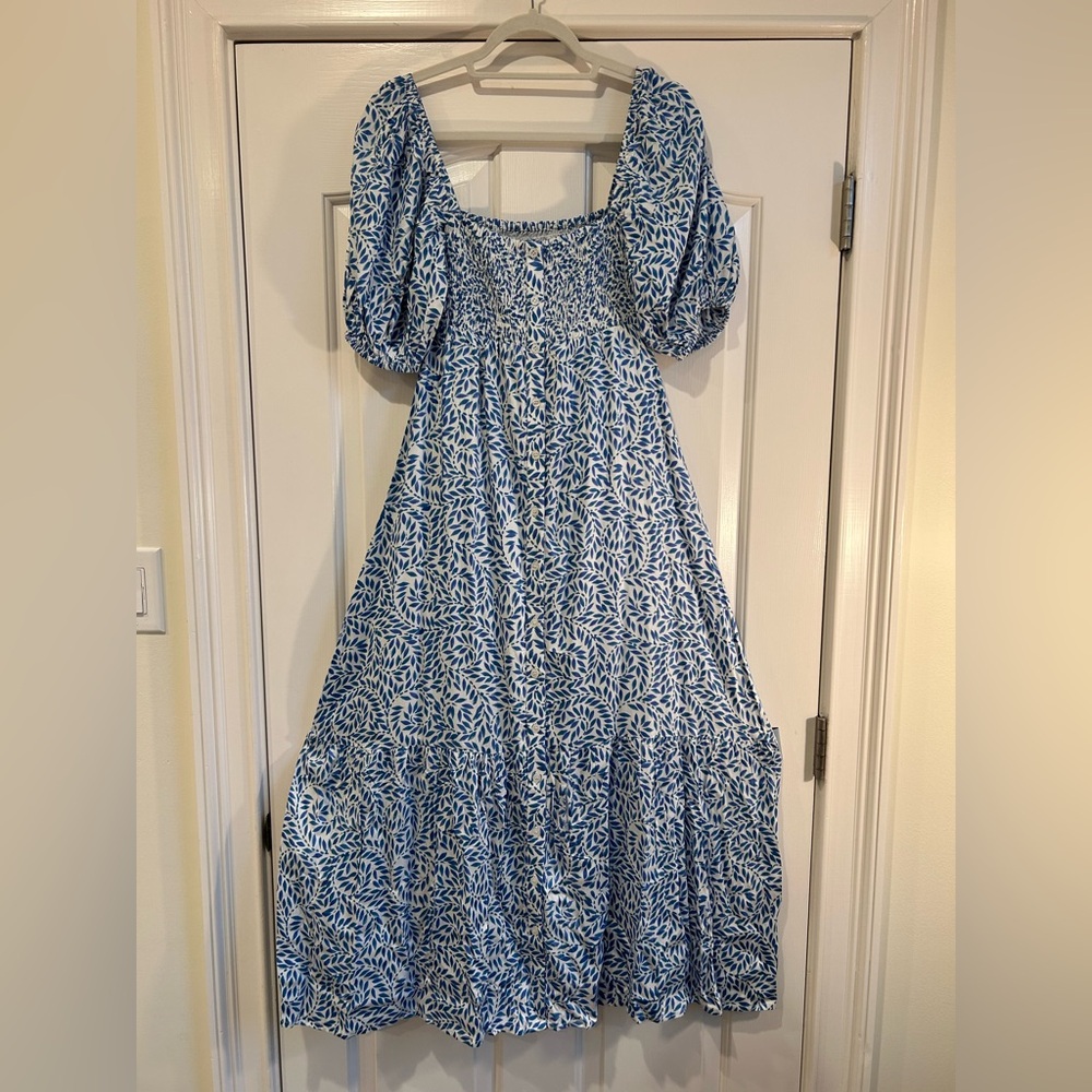 Emerson Fry Blue and White Printed Midi Dress